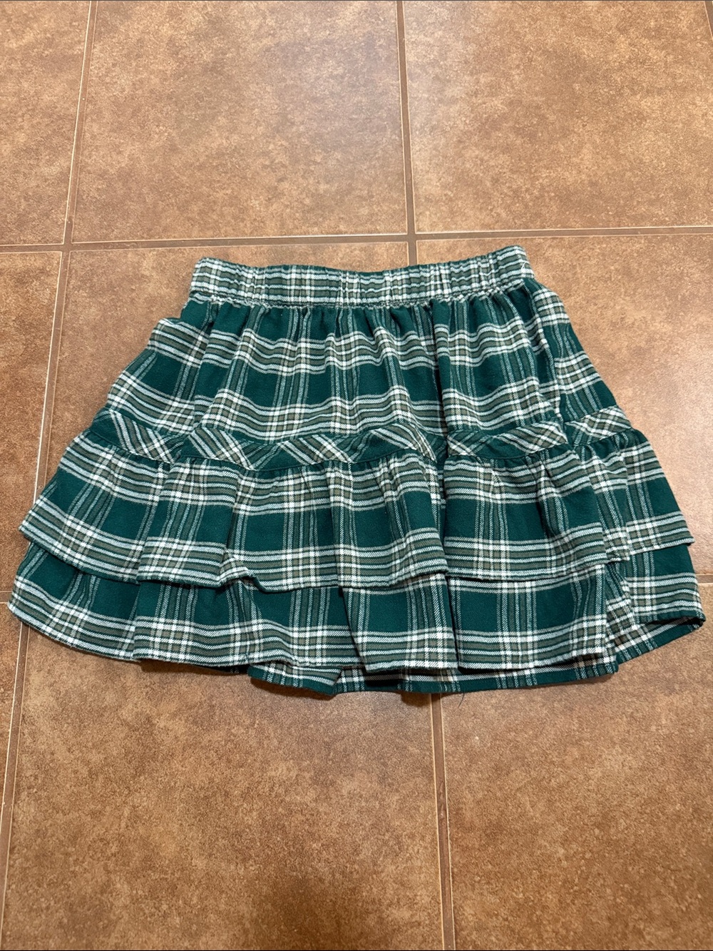 SO Green Plaid Tiered Mini Skirt